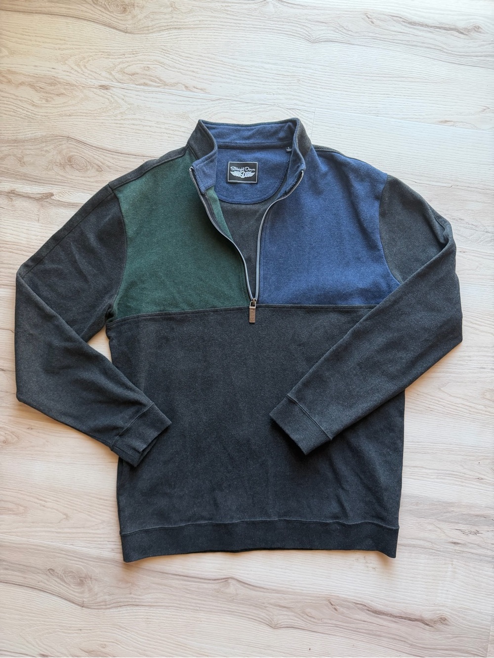 Men's Colorblock Quarter-Zip Sweater - Black, Green & Blue -0165